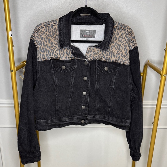 torrid Jackets & Blazers - Torrid Black Jean Jacket with Animal Print